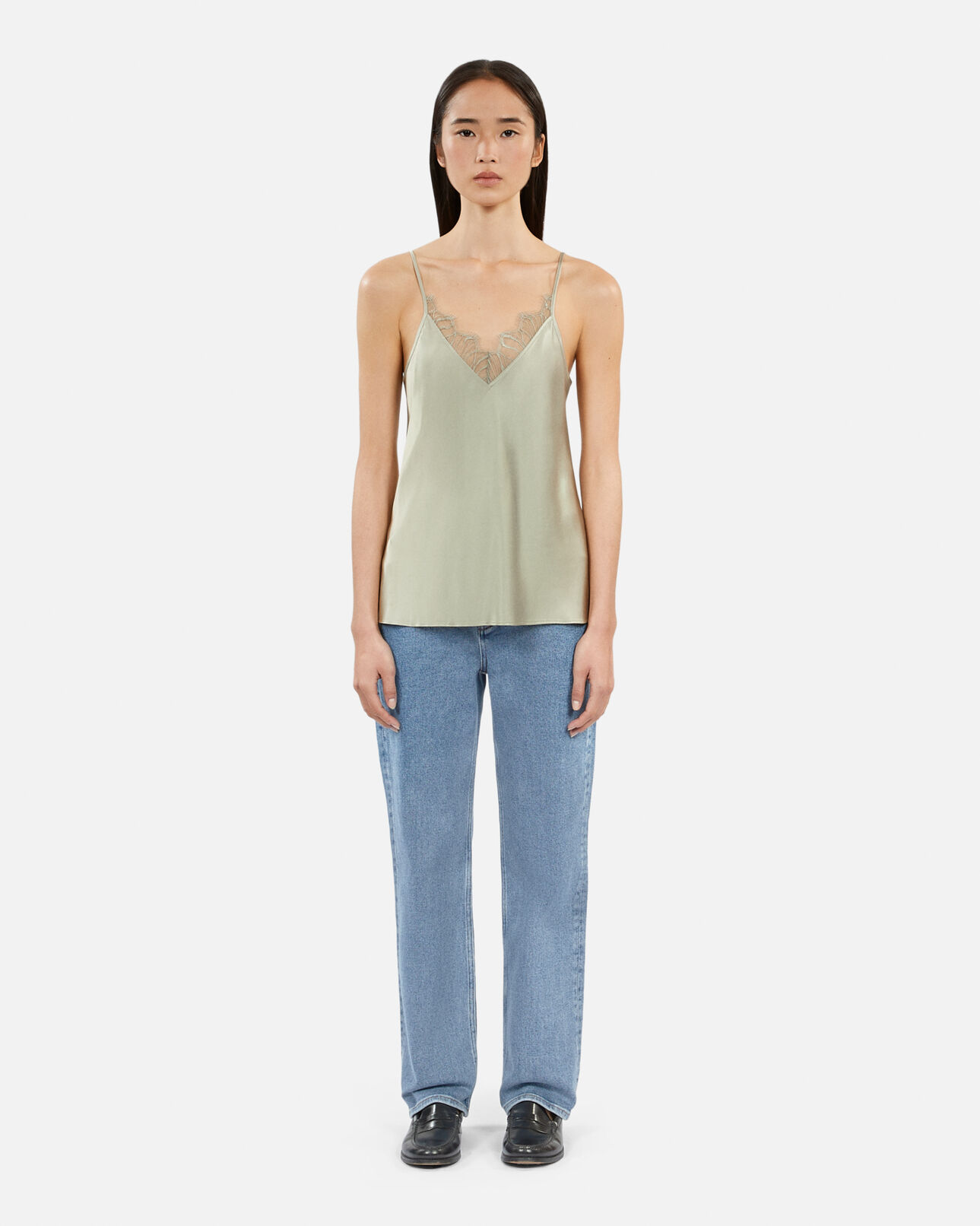 The Kooples WOMEN KAKI GREY light green camisole with lace