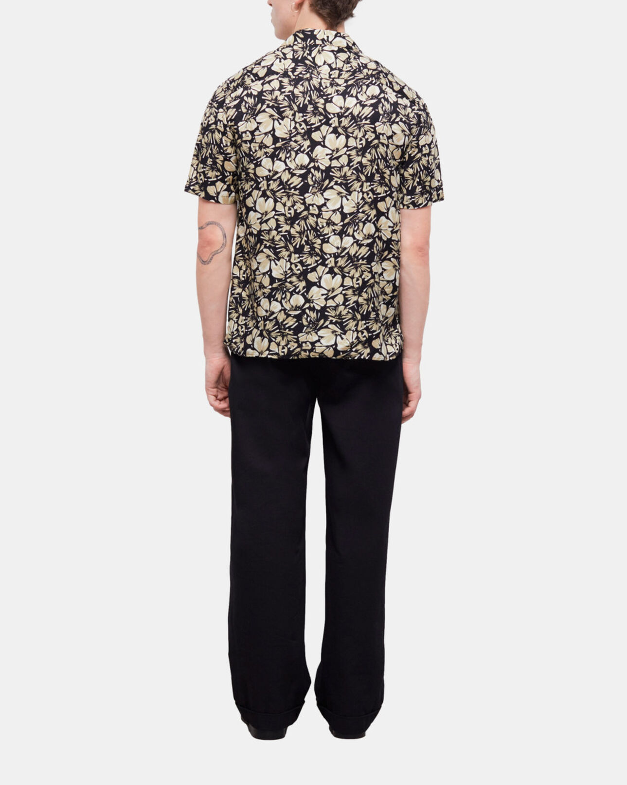 The Kooples MEN BLACK BROWN floral hawaiian collar shirt