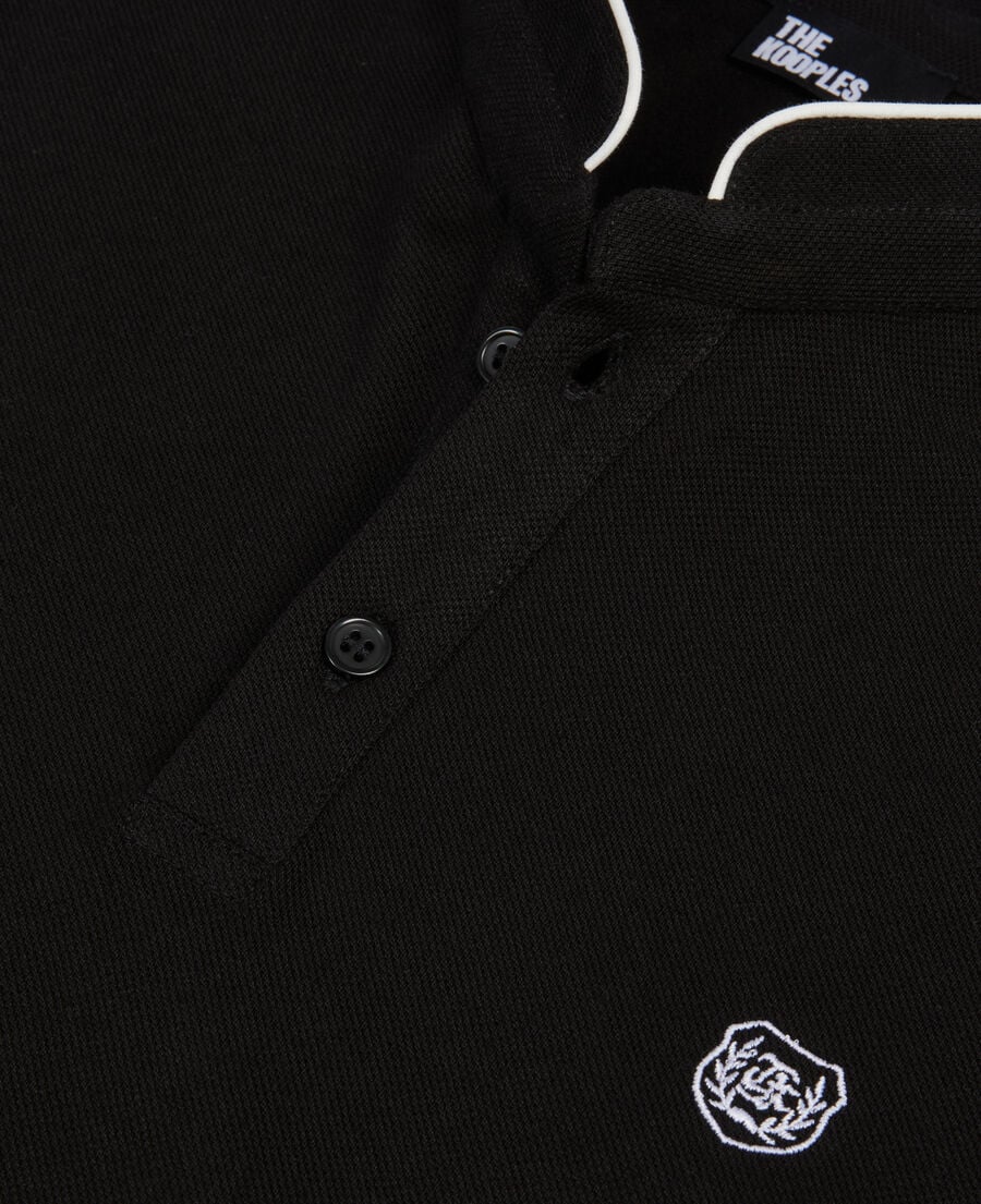 The Kooples H BLACK / WHITE black pique cotton polo t-shirt