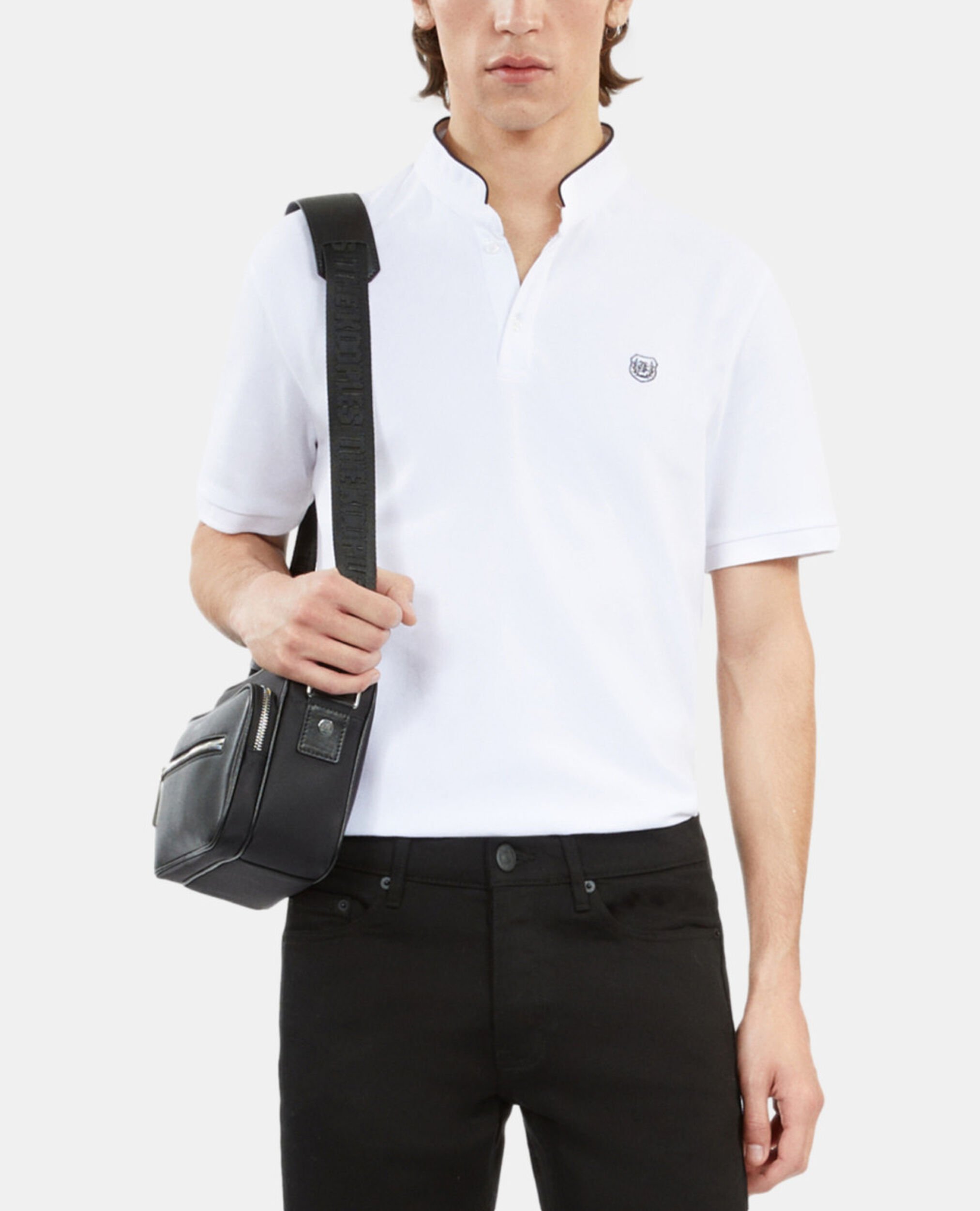 White pique cotton polo t-shirt, WHITE, hi-res image number null