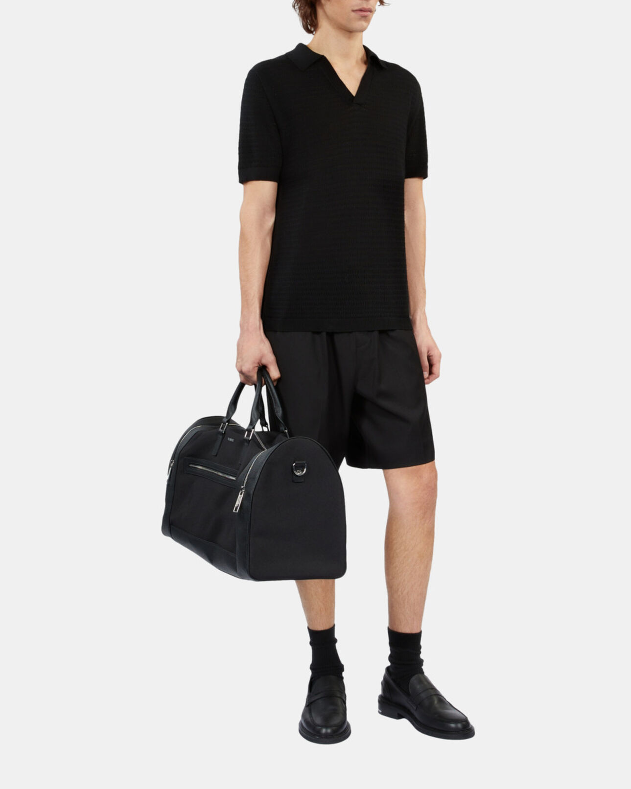 The Kooples MEN BLACK black openwork knit polo t-shirt