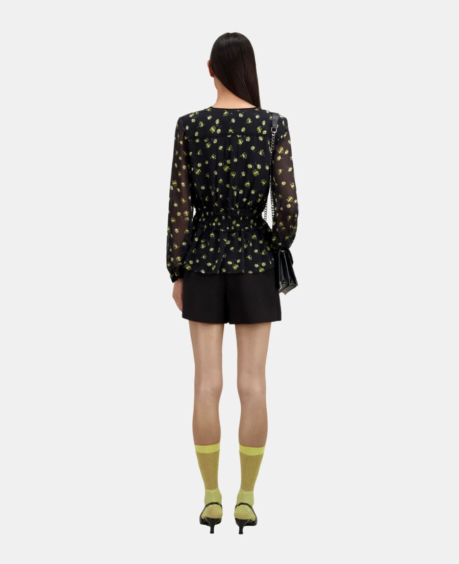 The Kooples FEMME BLACK / YELLOW top imprimé avec smocks