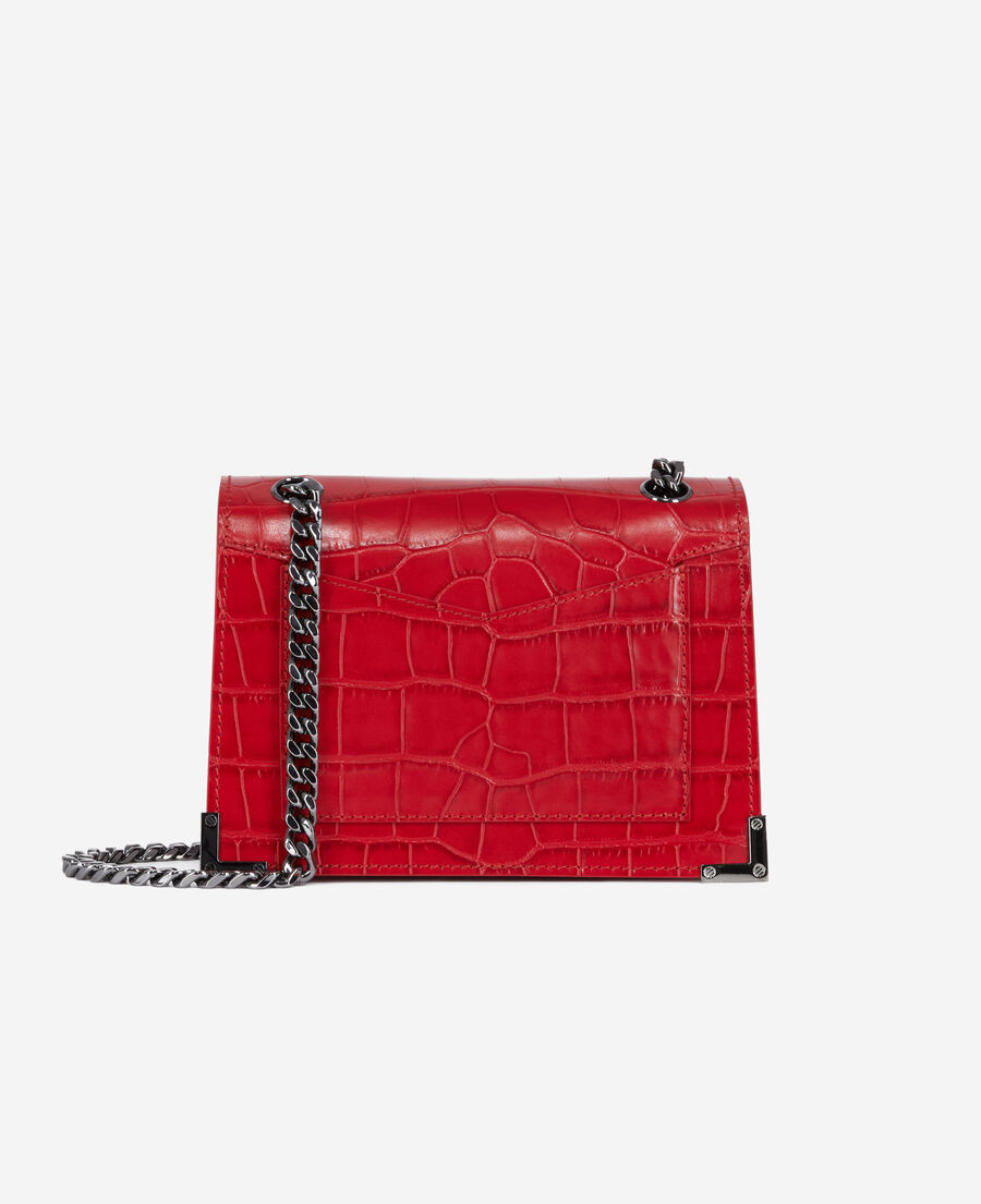emily chain bag in red crocodile-effect leather