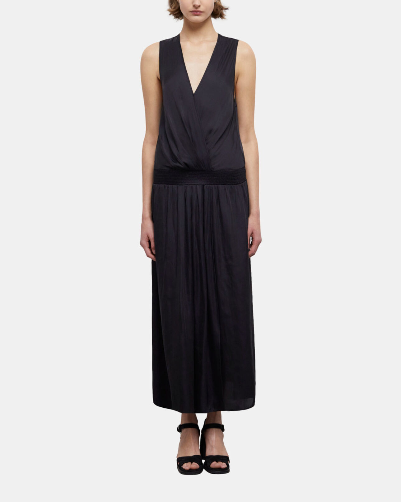 The Kooples DAMEN BLACK langes, schwarzes kleid aus satin