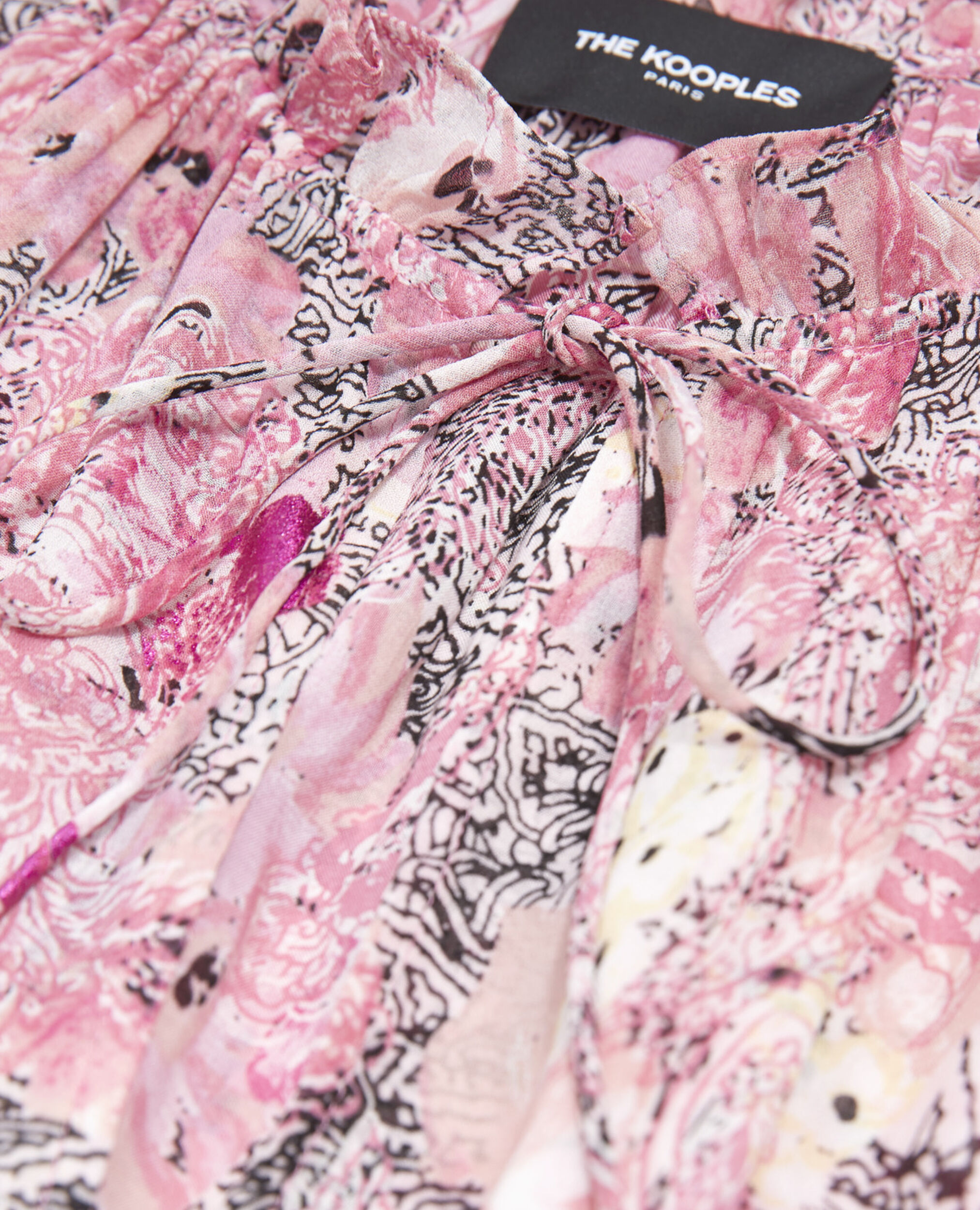 Robe courte rose manches à volants motifs, PINK, hi-res image number null