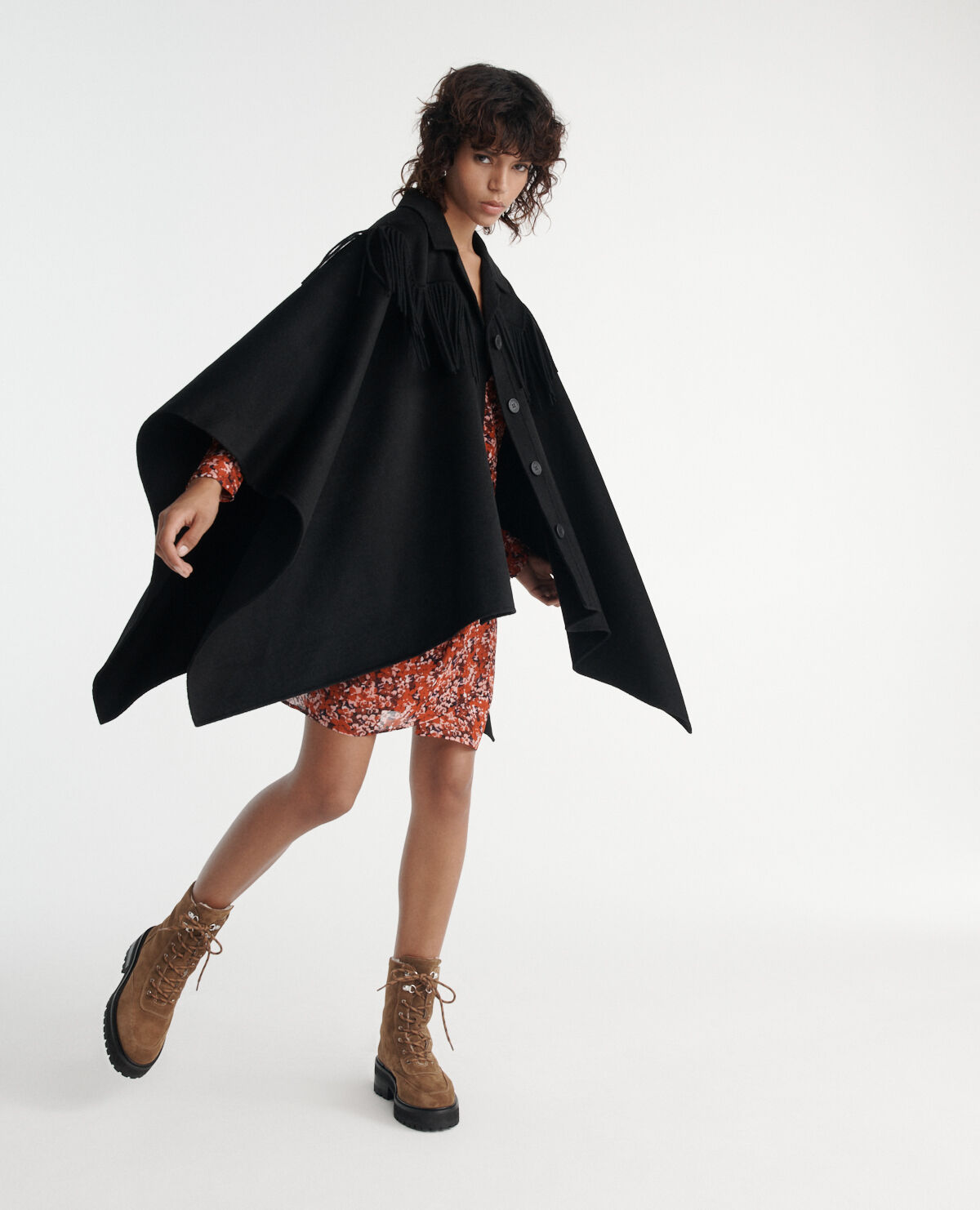 Black flowing poncho with western fringing The Kooples