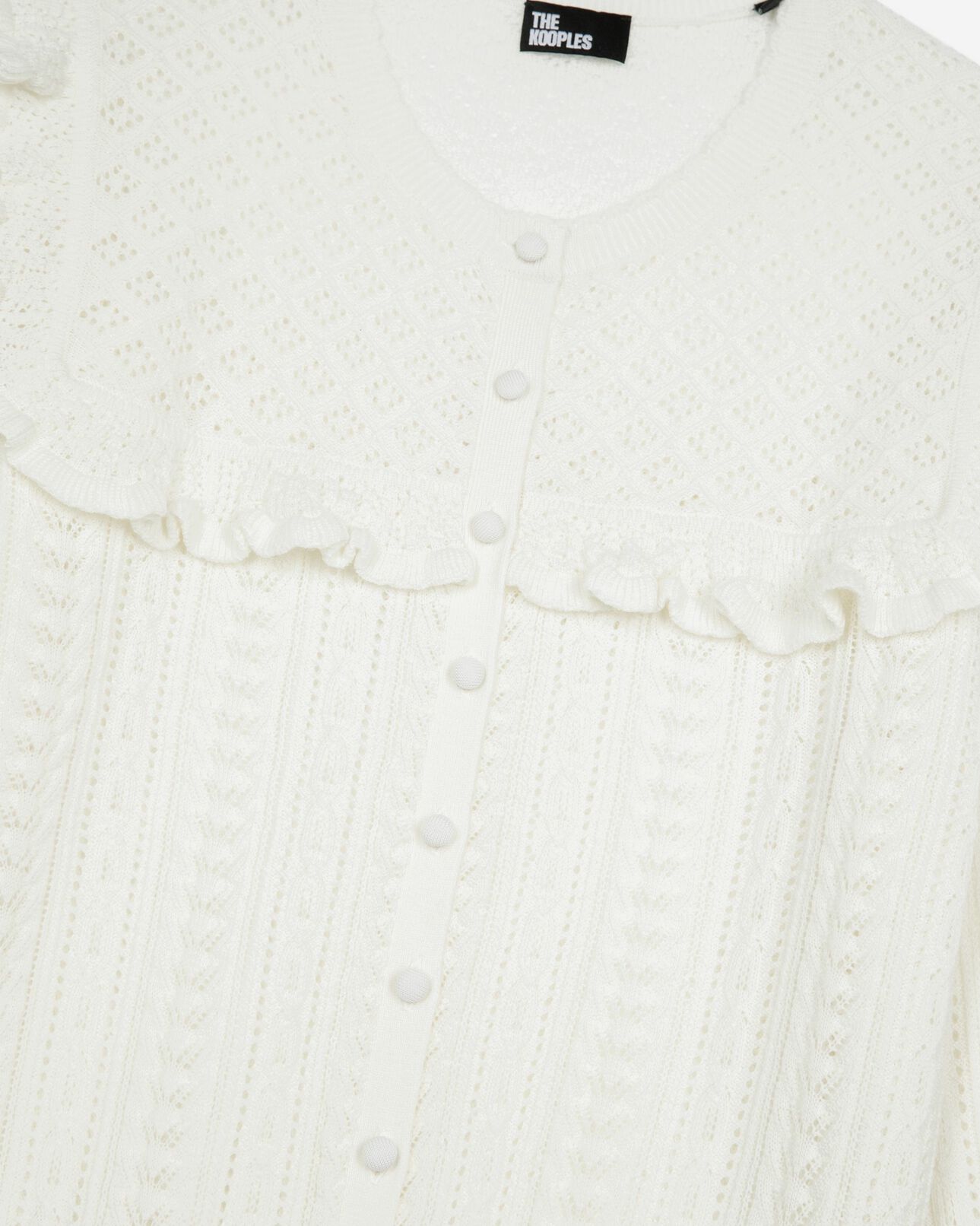 The Kooples FEMME ECRU cardigan avec volants en laine mérinos écru