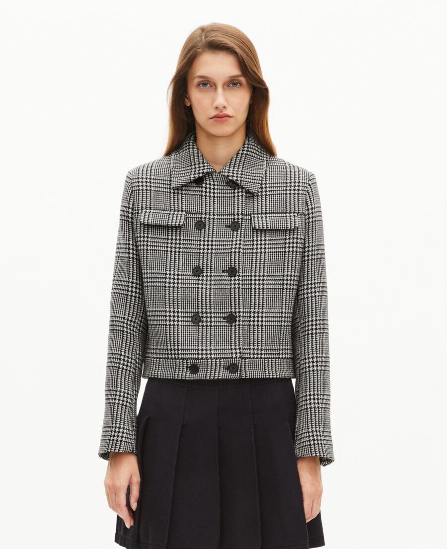 The Kooples FEMME BLACK GREY veste à motif prince de galles noir et blanc