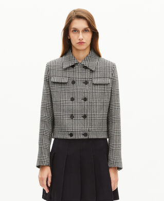 The Kooples FEMME BLACK GREY veste à motif prince de galles noir et blanc