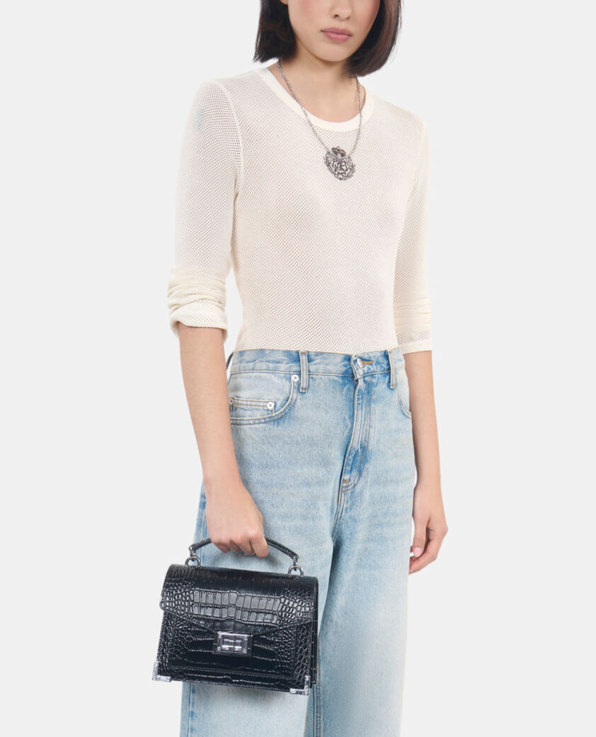The Kooples FEMME BLACK sac emily small effet crocodile en cuir noir