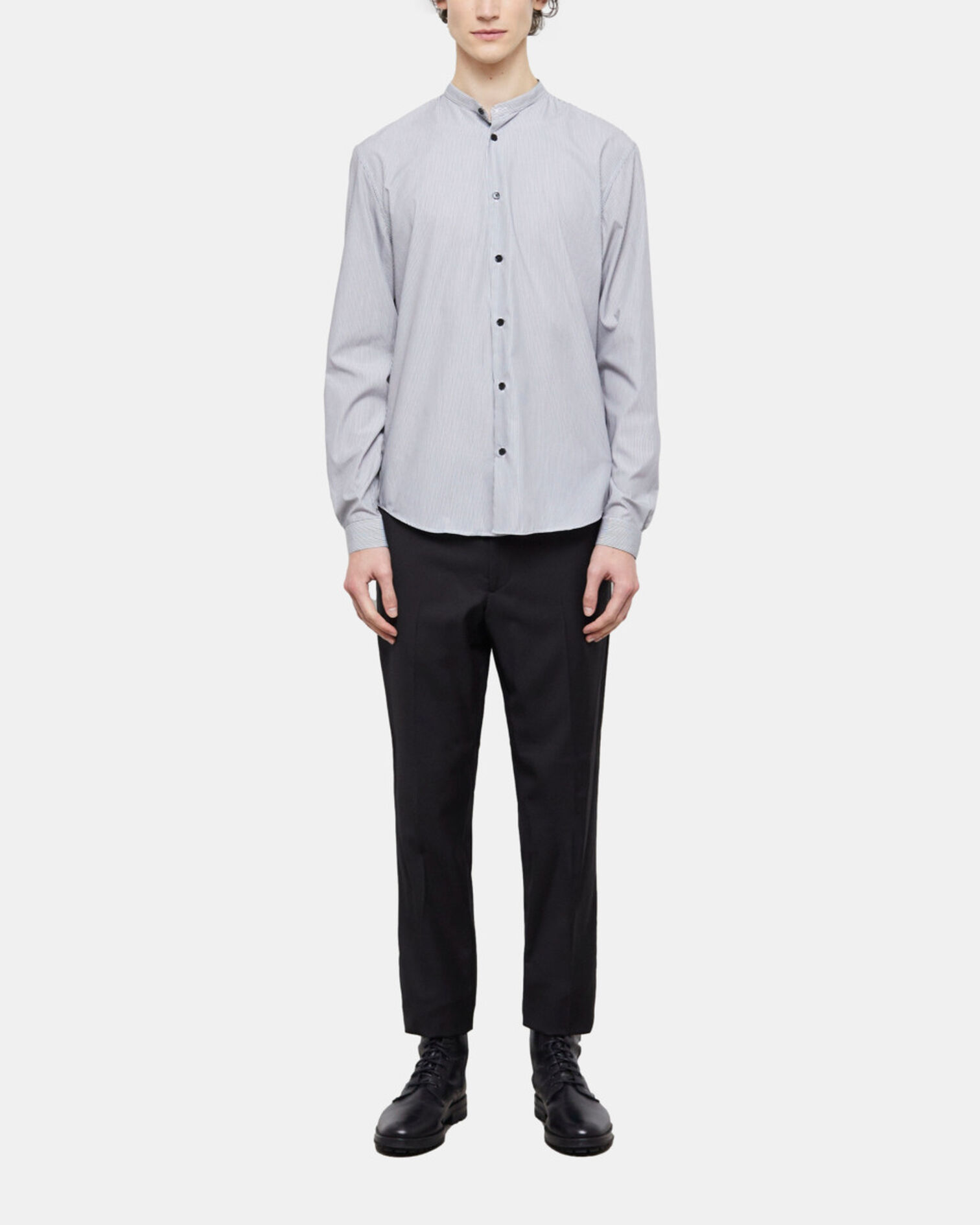 Chemise col officier slim à rayures, BLACK WHITE, hi-res image number null
