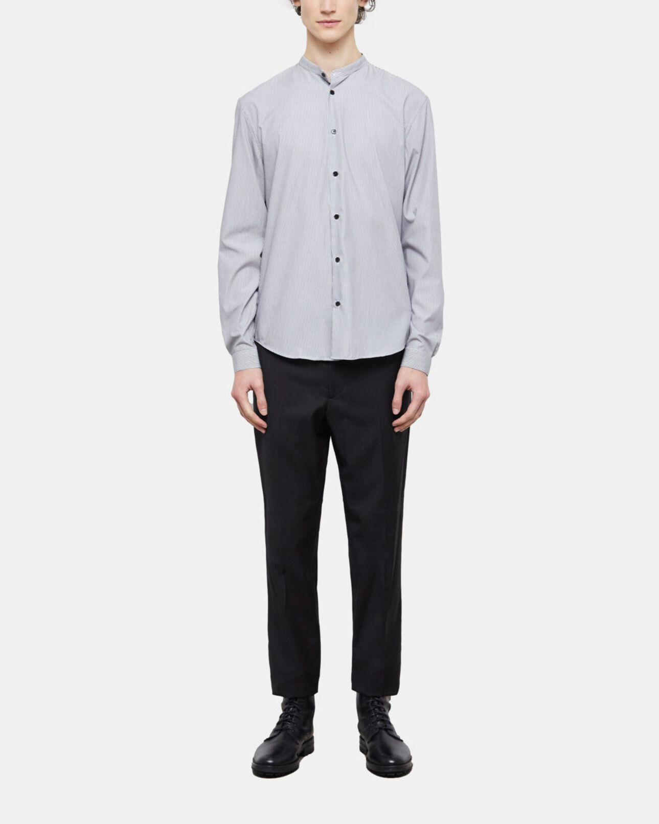The Kooples HOMBRE BLACK WHITE camisa slim rayas con cuello mao