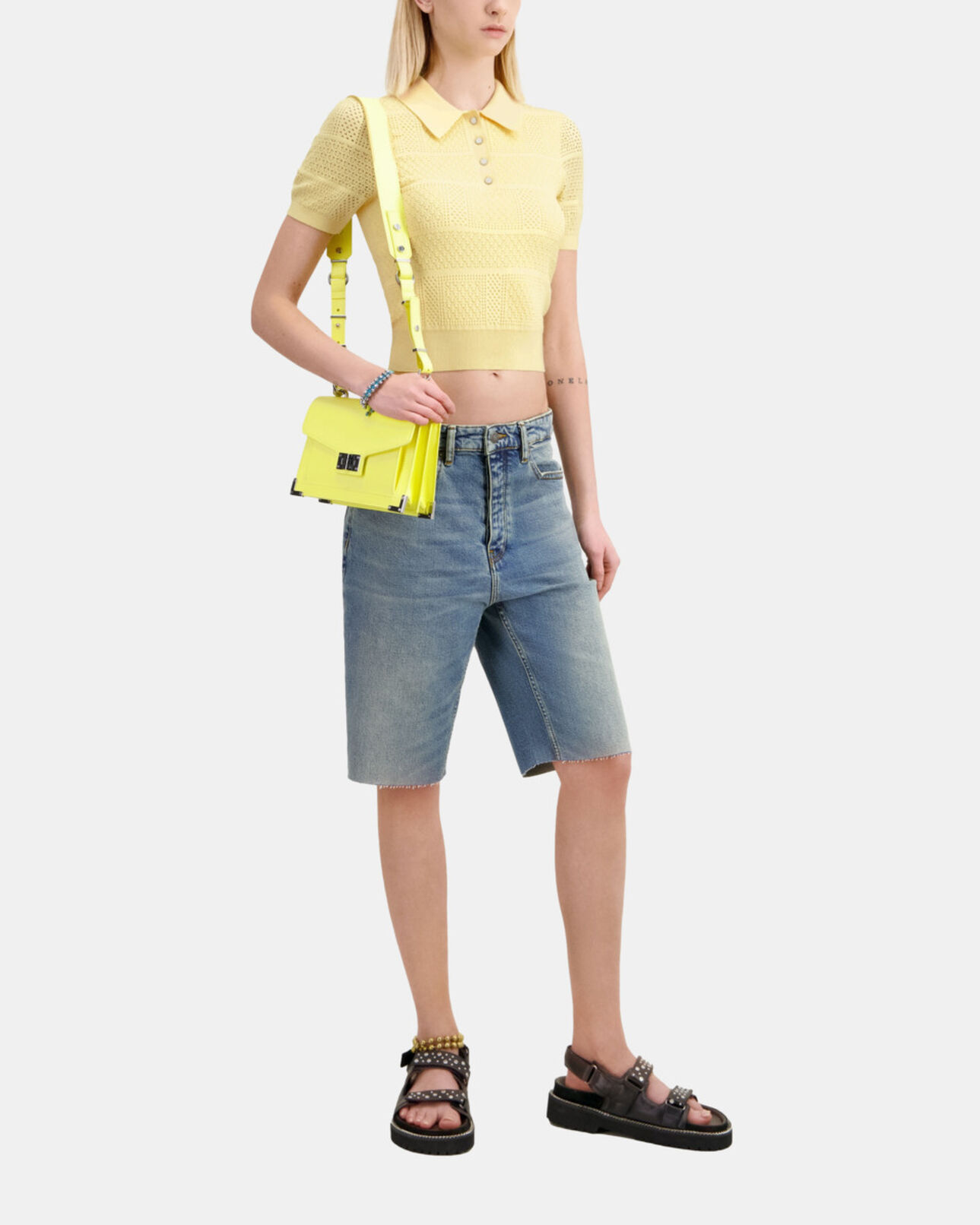 The Kooples MUJER MELLOW YELLOW camisa polo amarillo claro punto calado