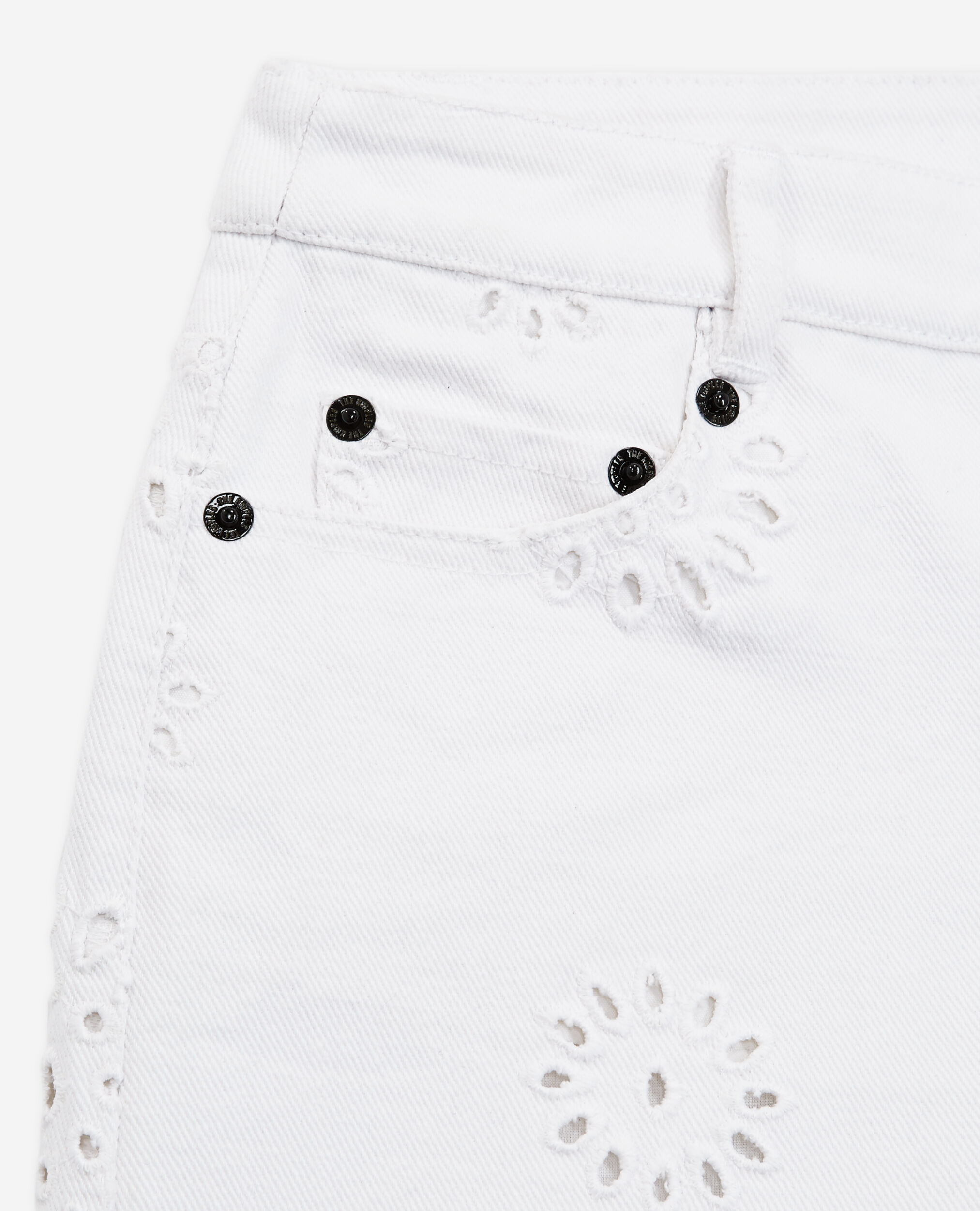 Weiße Denimshorts mit englischer Stickerei, WHITE, hi-res image number null