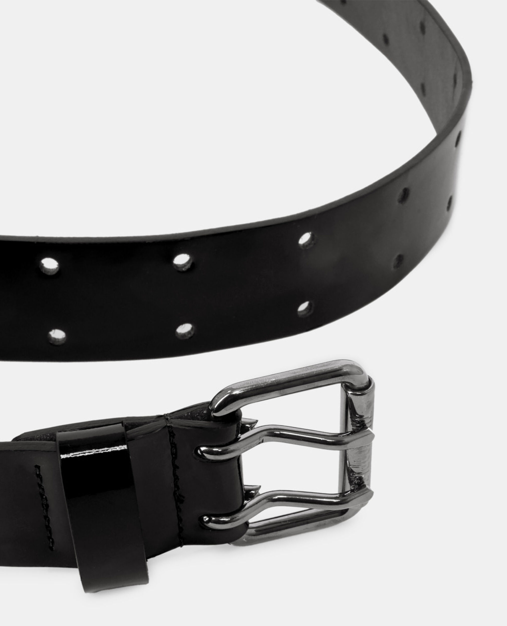 Black vinyle style leather belt, BLACK, hi-res image number null