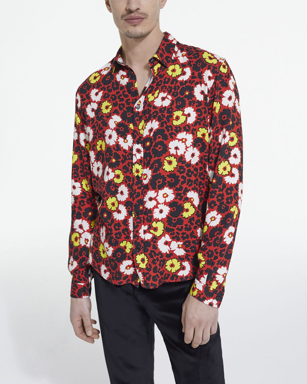 The Kooples MEN MULTICOLORE/RED floral print shirt with classic collar