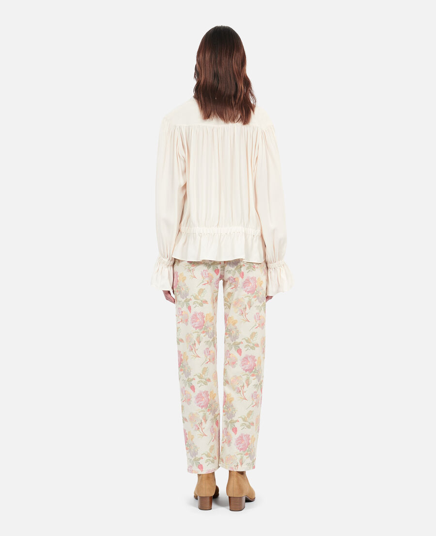 The Kooples DAMEN ECRU ecrufarbenes top mit gerafften details