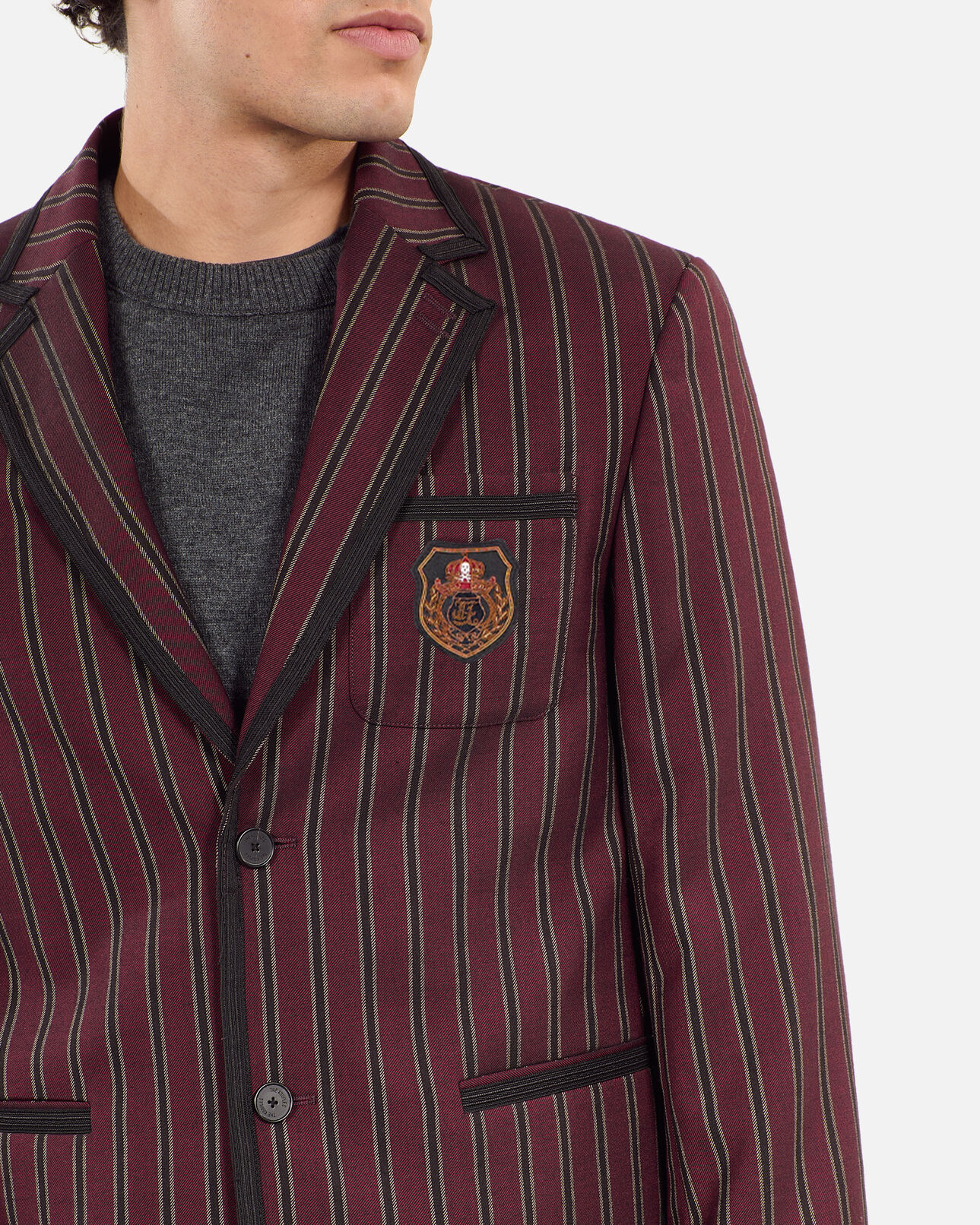 The Kooples MEN BLACK - RED striped wool-blend jacket