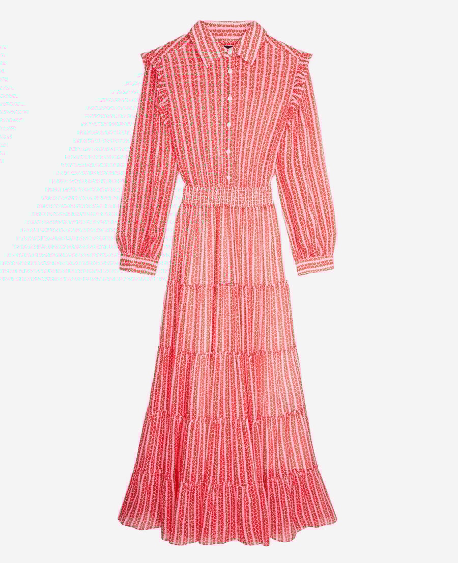 The Kooples F RED WHITE long printed dress with ruffles