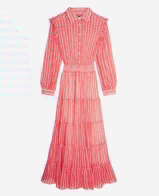 The Kooples F RED WHITE long printed dress with ruffles
