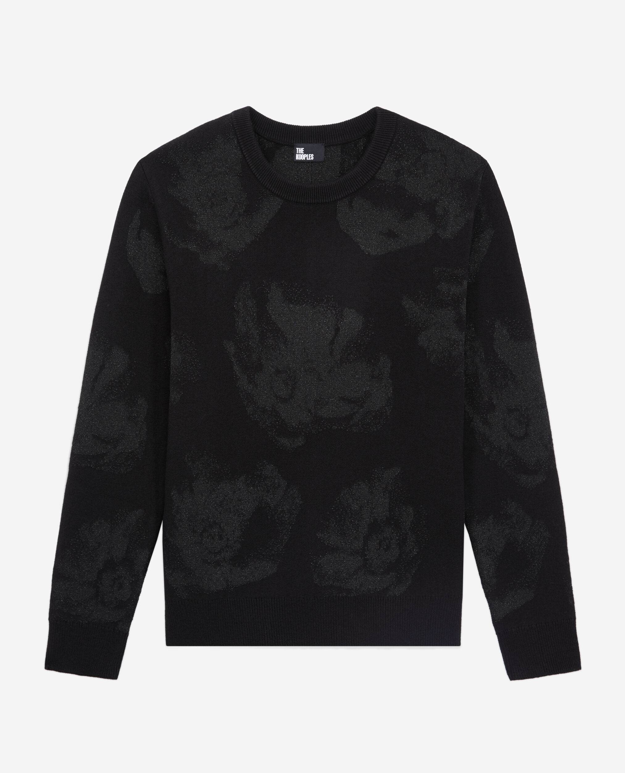 Pull noir en laine mélangée avec motifs en lurex, BLACK/BLACK, hi-res image number null