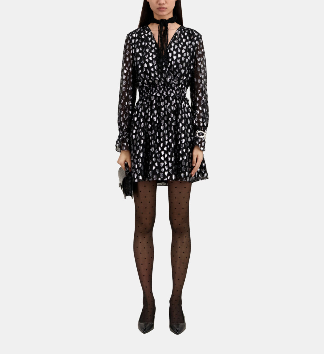 Robe courte noire avec c urs argent s