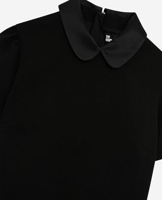 The Kooples F BLACK short dress with claudine collar in black satin
