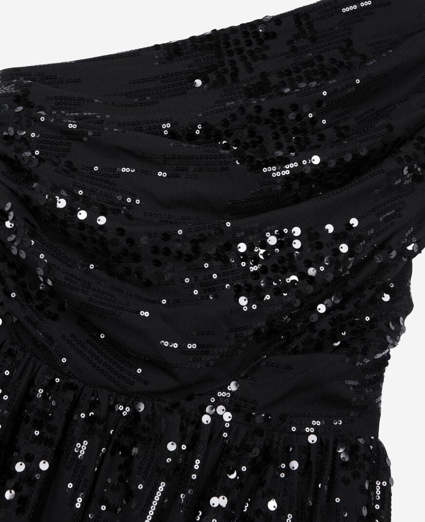 The Kooples FEMME BLACK robe courte à sequins effet drapé noire