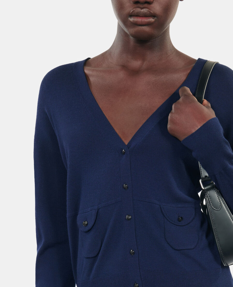 The Kooples WOMEN NAVY navy blue wool cardigan