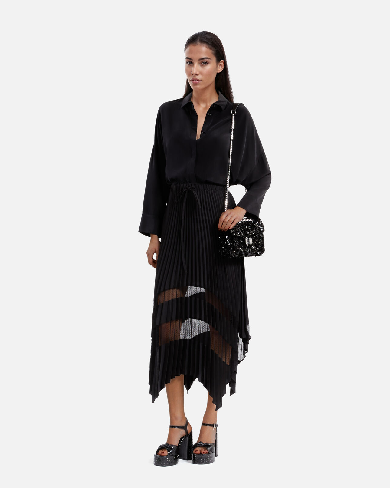 The Kooples FEMME BLACK jupe longue plissée noire
