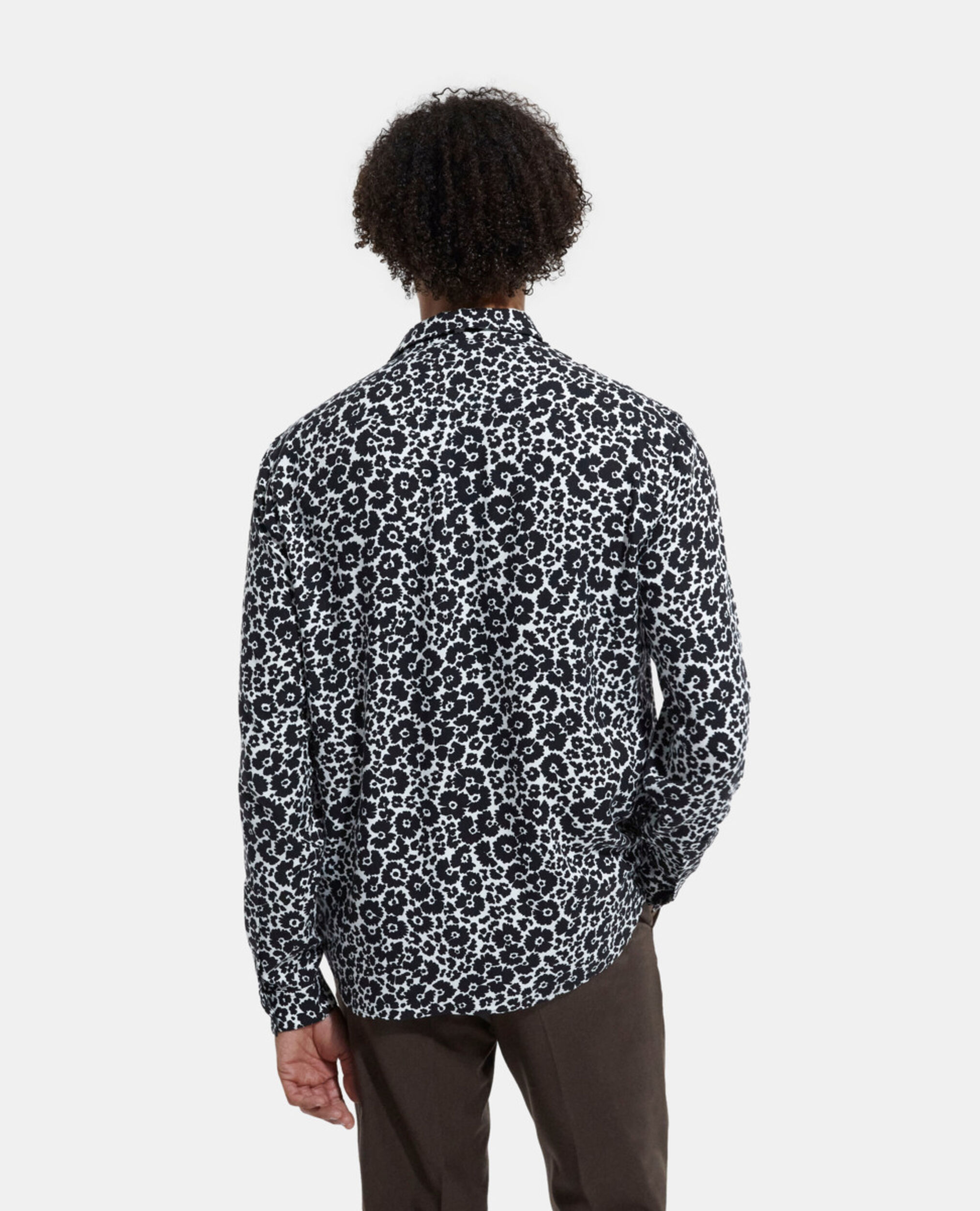 Floral shirt with classic collar, BLACK WHITE, hi-res image number null