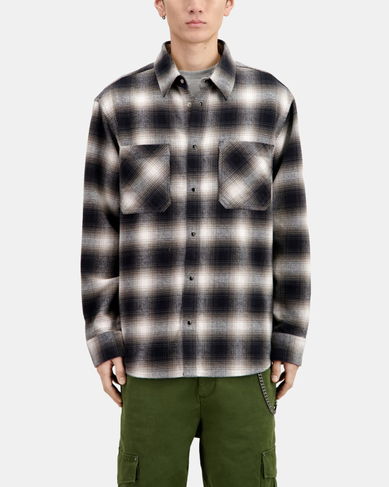 The Kooples HOMME BLACK GREY surchemise à carreaux noirs et blancs