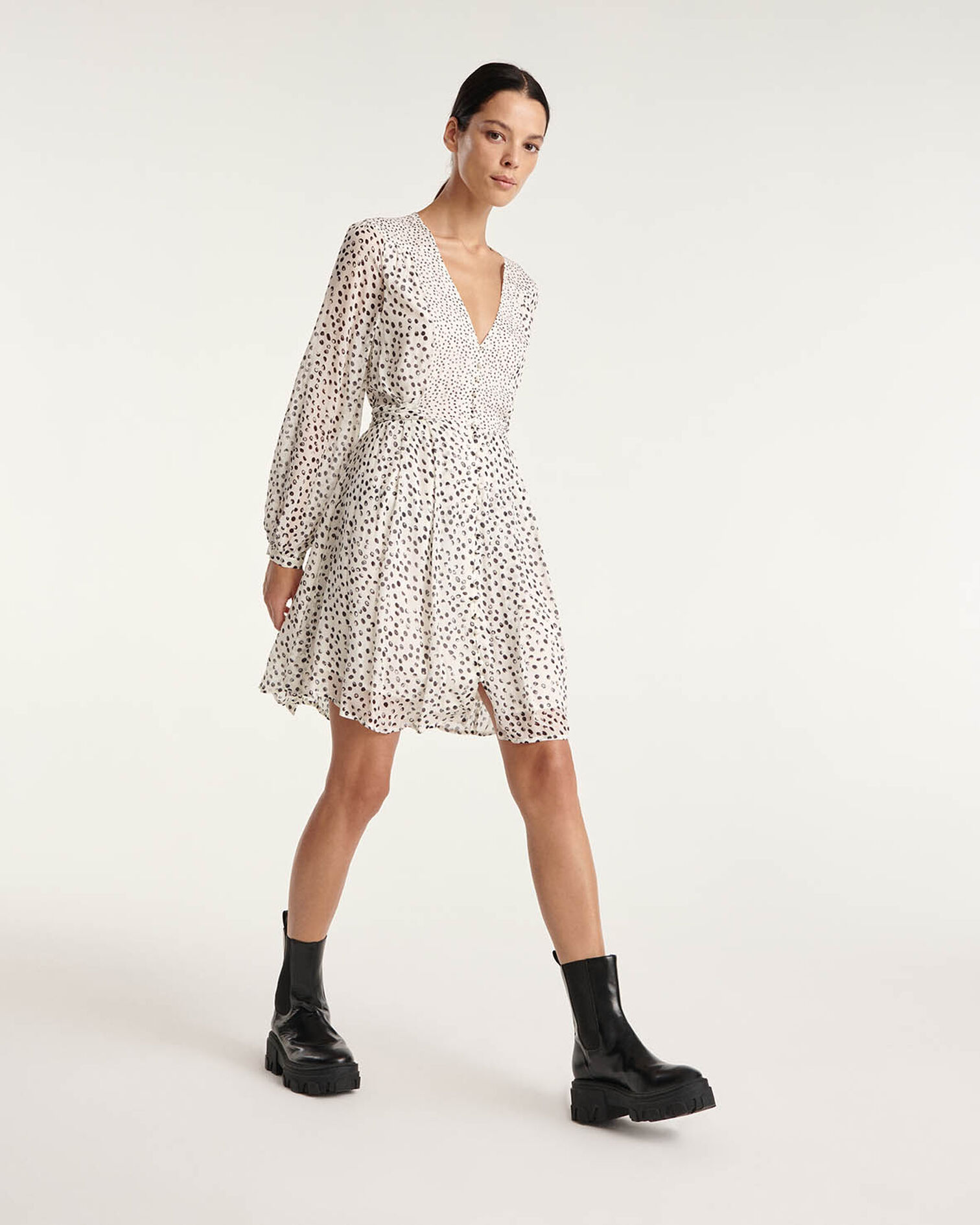 Short white dress with black polka dots, WHITE / NAVY, hi-res image number null