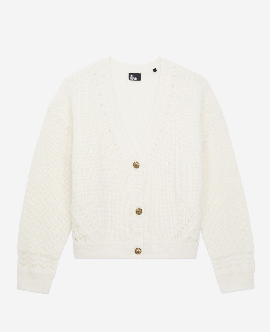 ecru wool-blend cardigan