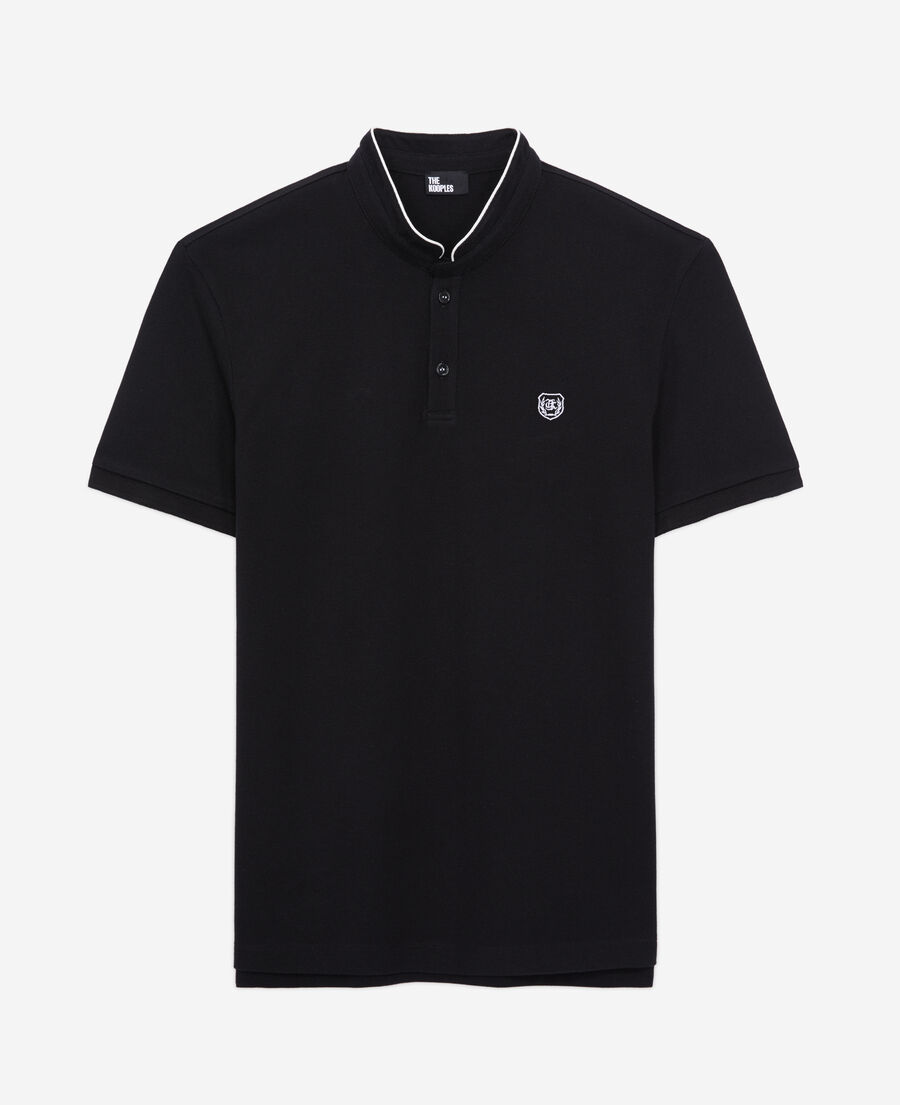The Kooples H BLACK / WHITE black pique cotton polo t-shirt