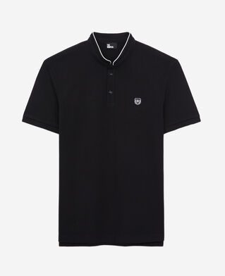 The Kooples H BLACK / WHITE black pique cotton polo t-shirt