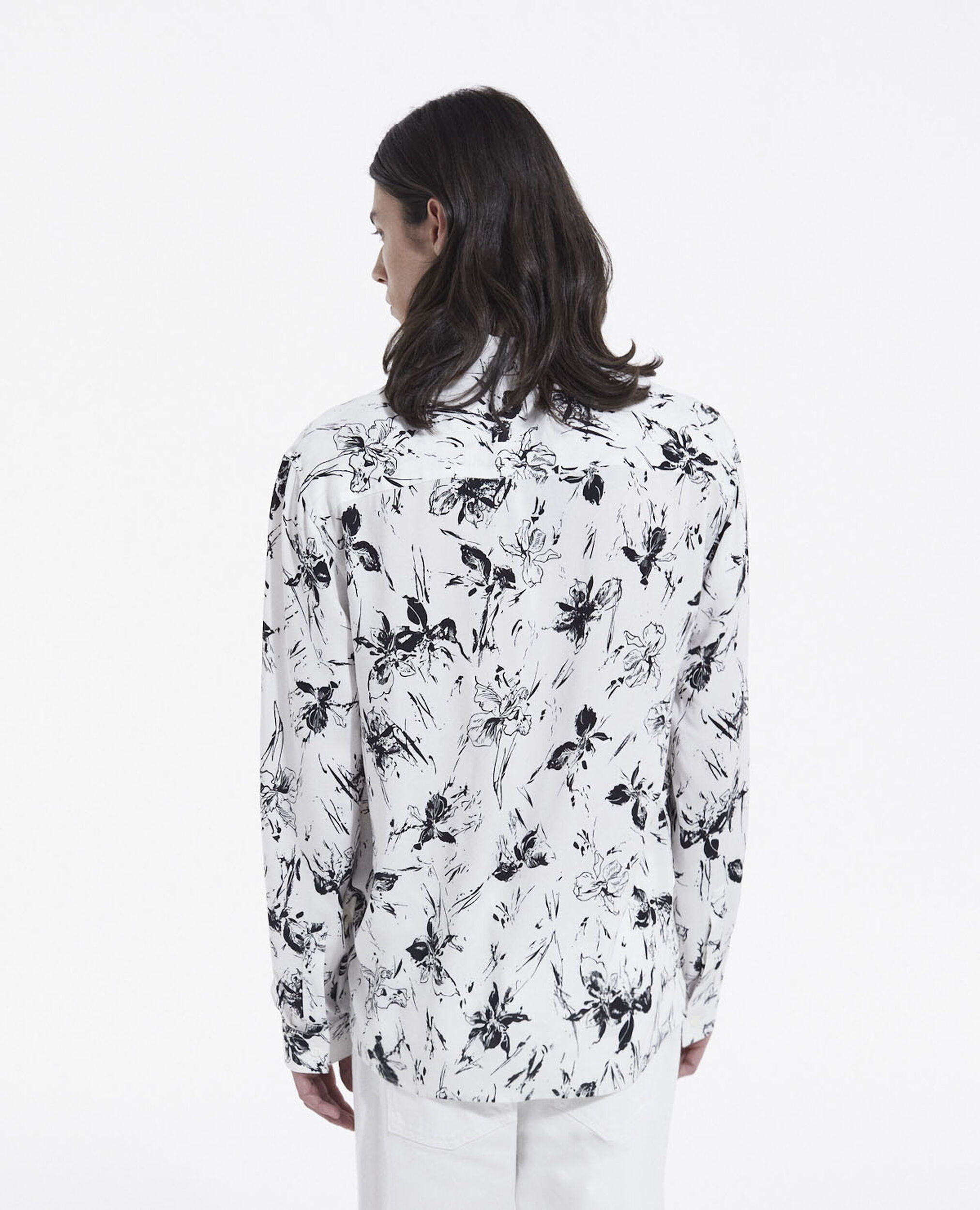 Men's white shirt with floral print, WHITE / BLACK, hi-res image number null