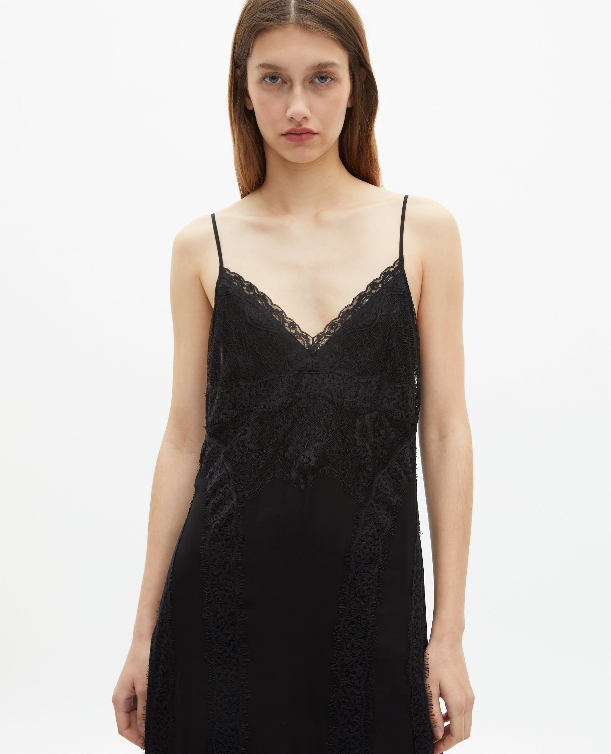 Long dress with black lace, BLACK, hi-res image number null