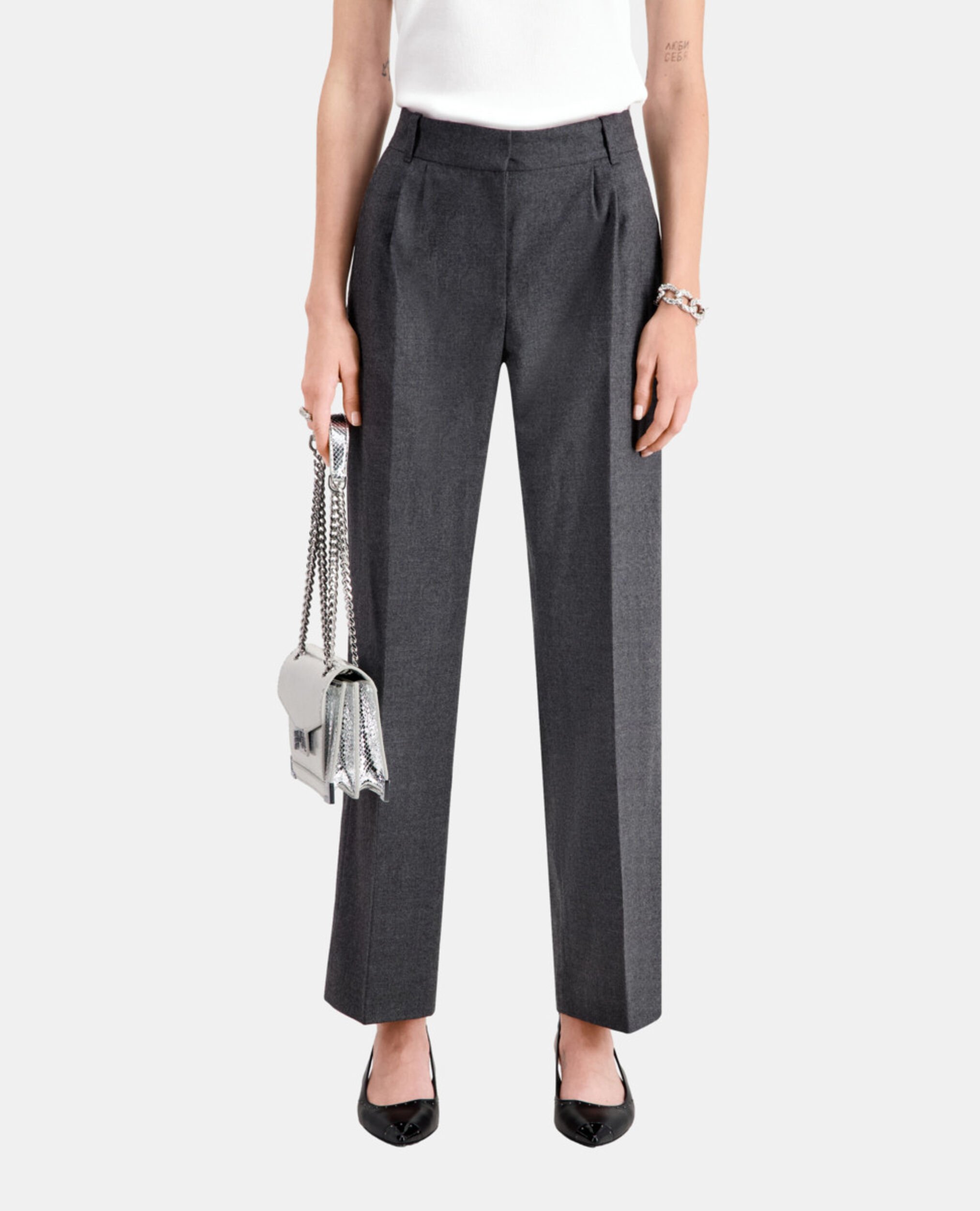 Grey flannel trousers with pleats, GREY, hi-res image number null