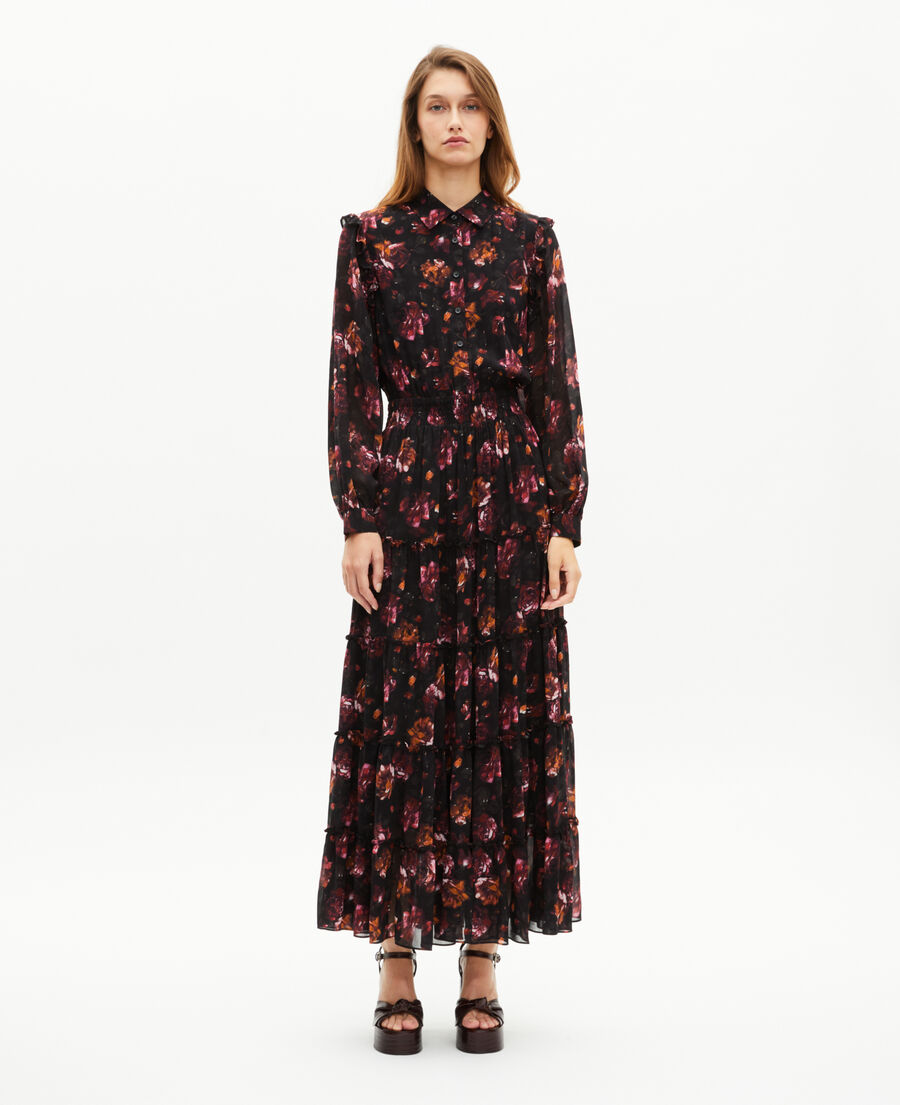 The Kooples F BLACK - RED long dress in burgundy rose print
