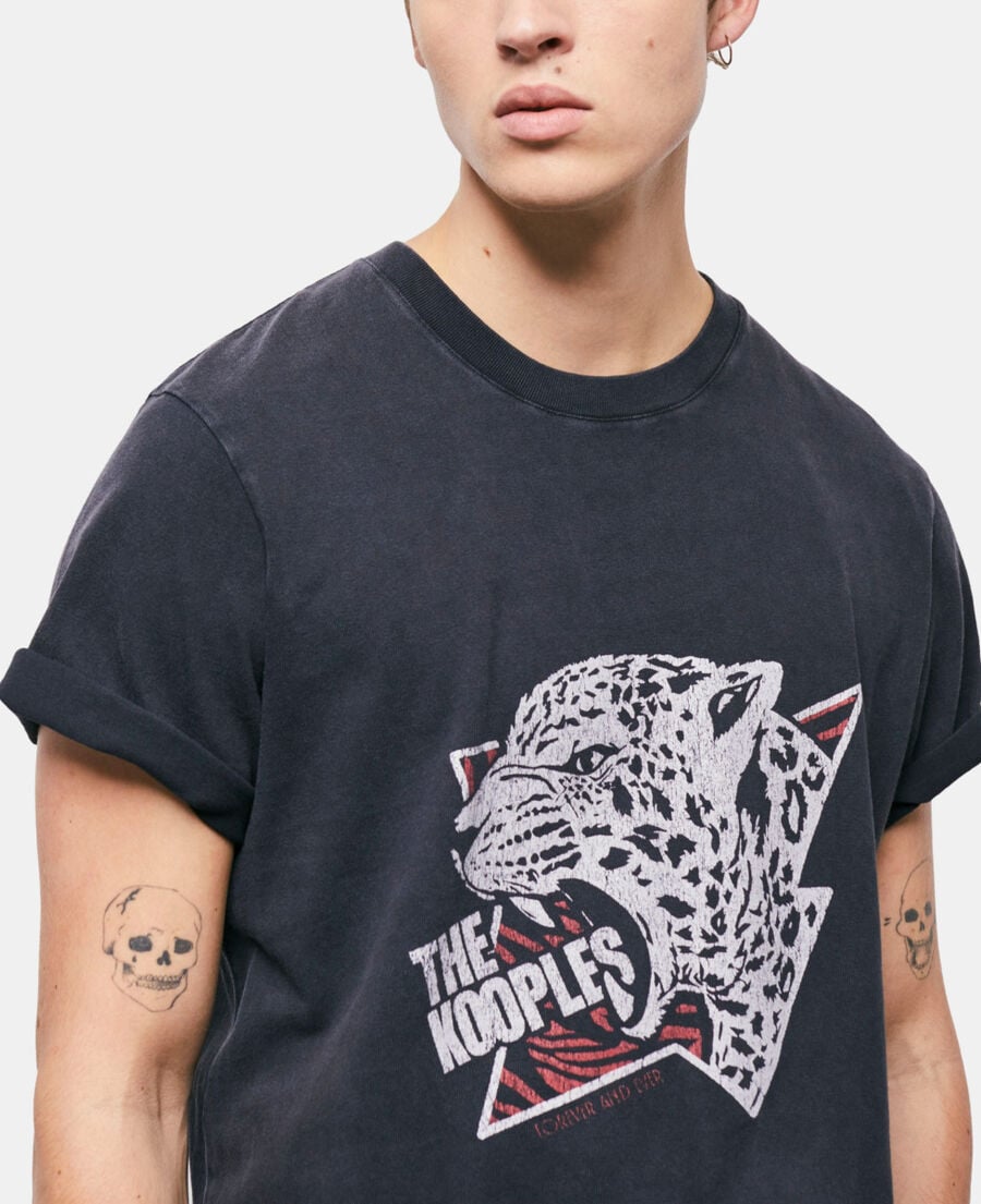The Kooples HOMME BLACK WASHED t-shirt homme sérigraphié tigre