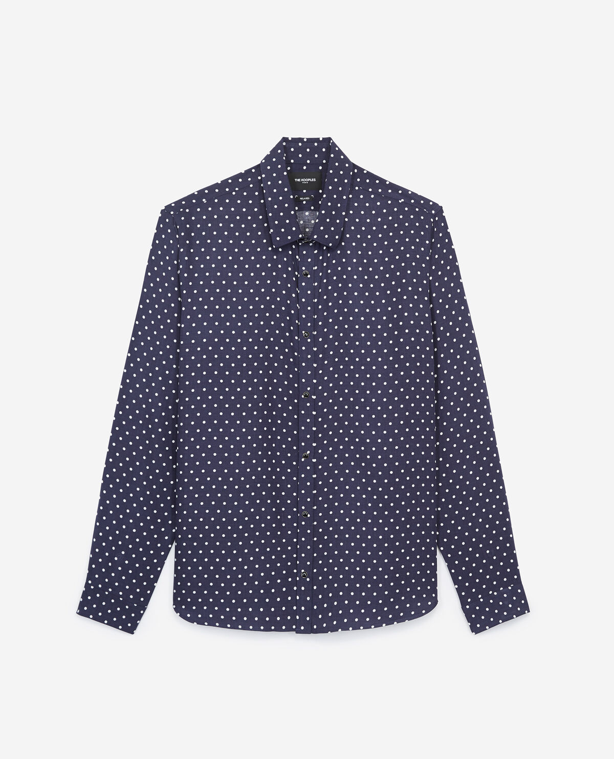 Blue shirt with purple polka dots sales