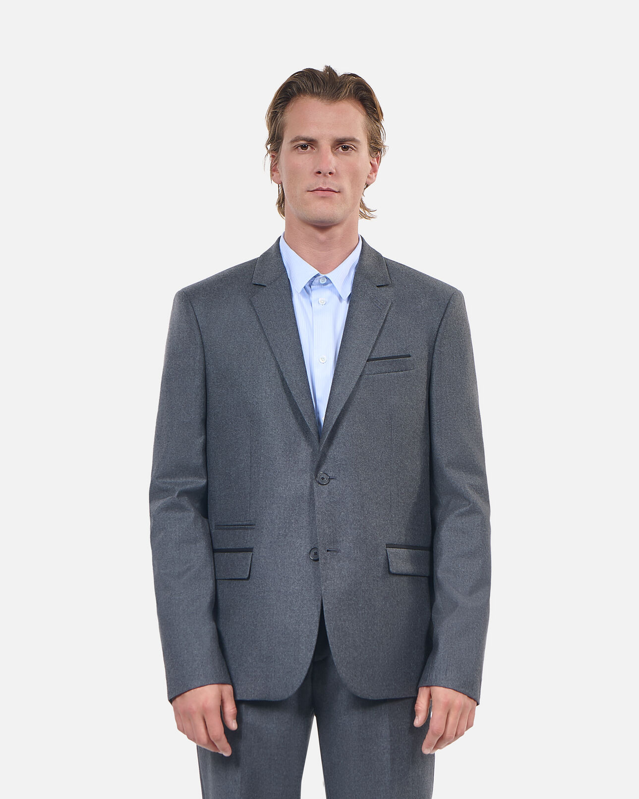 The Kooples HOMME LIGHT GREY MEL/WHITE veste de costume en flanelle grise