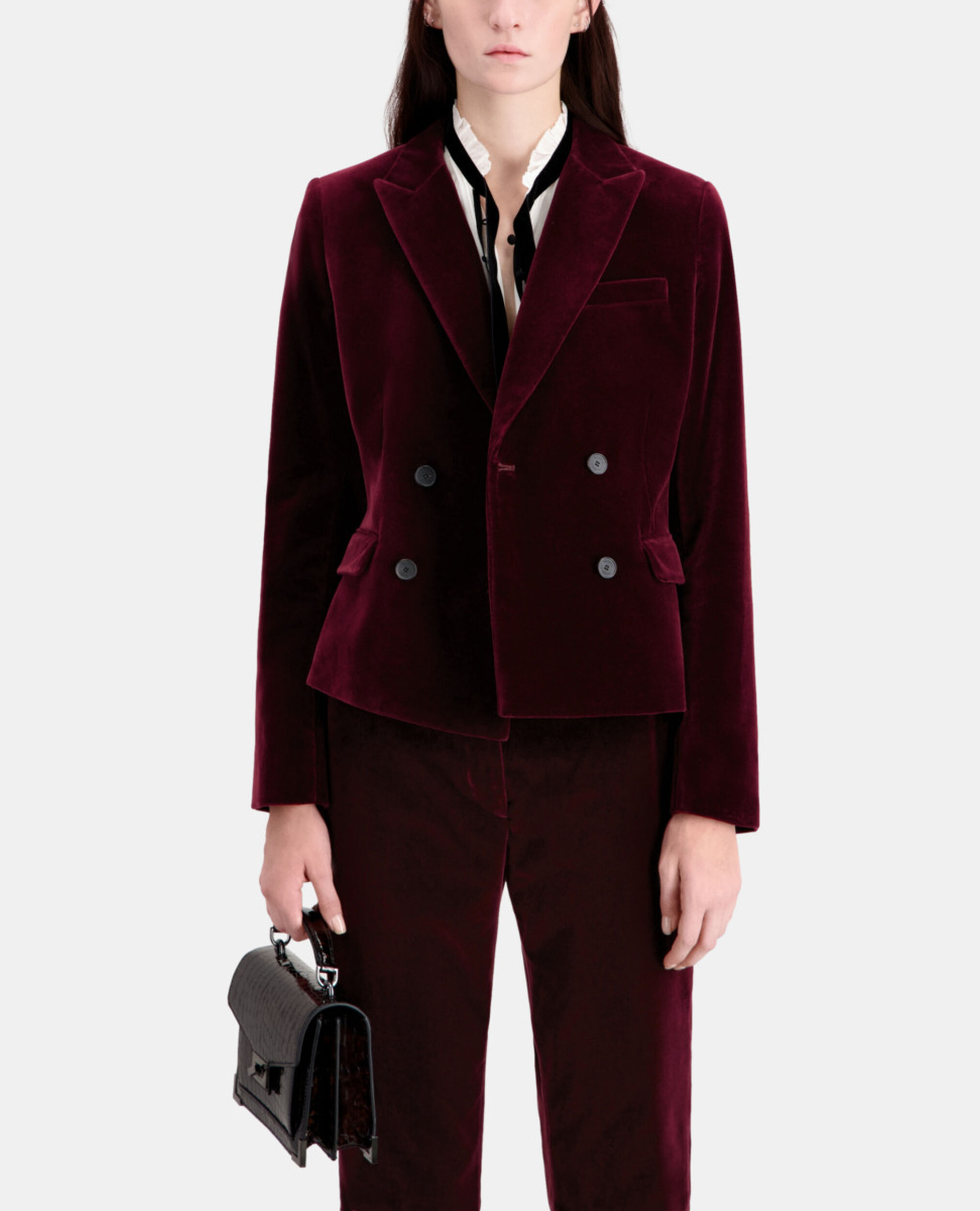 Short burgundy velvet suit jacket, BURGUNDY, hi-res image number null