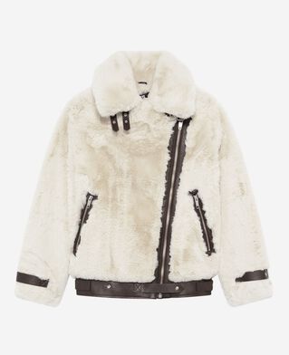 The Kooples WOMEN WHITE ecru fur-effect aviator jacket