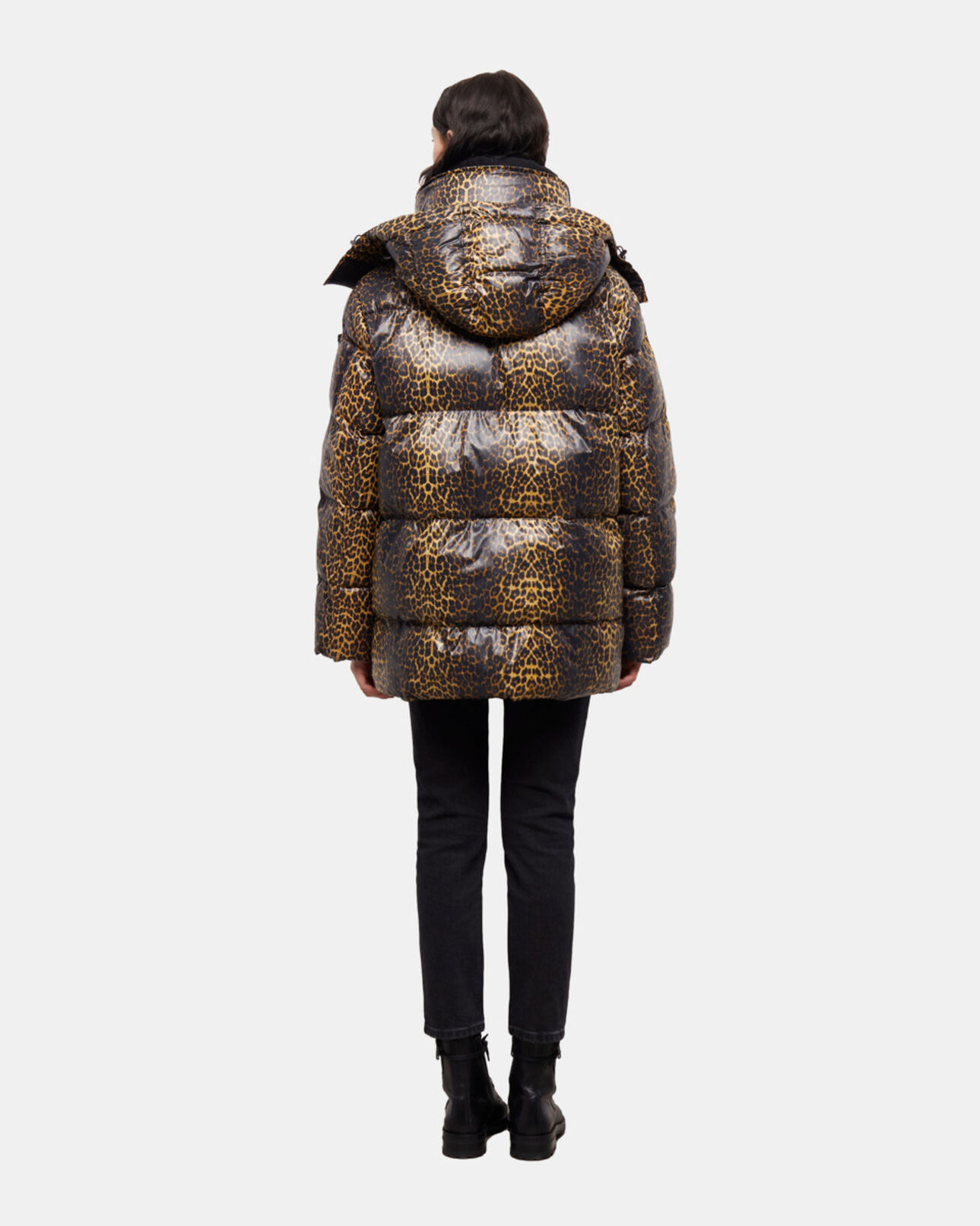 The Kooples WOMEN LEOPARD leopard print oversized down jacket with straps and logo
