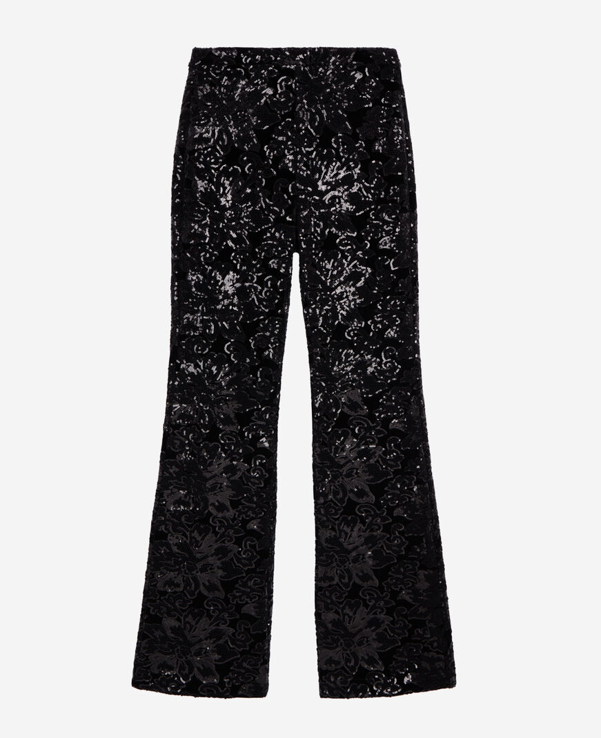 The Kooples DAMEN BLACK schwarze hose aus samt mit pailletten