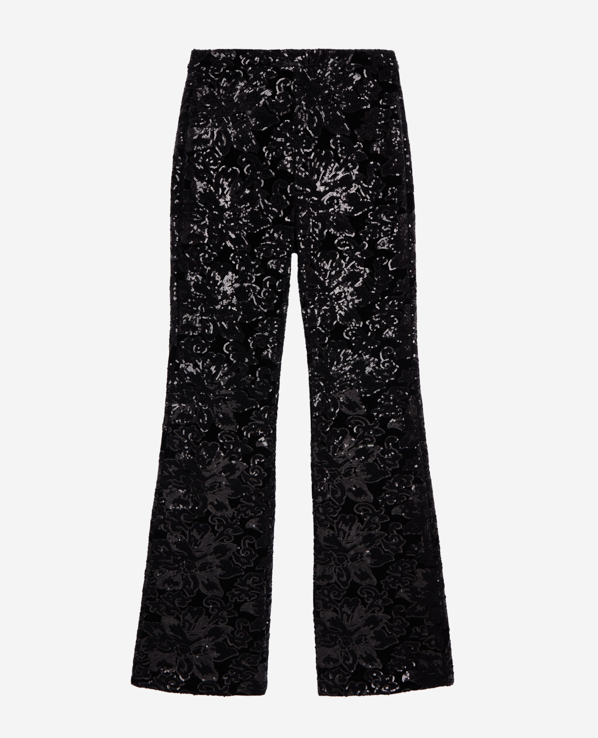 Schwarze Hose aus Samt mit Pailletten, BLACK, hi-res image number null