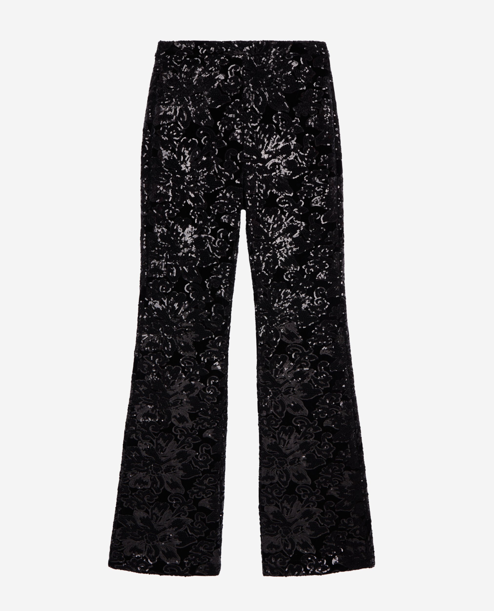 Black velvet trousers with sequins, BLACK, hi-res image number null