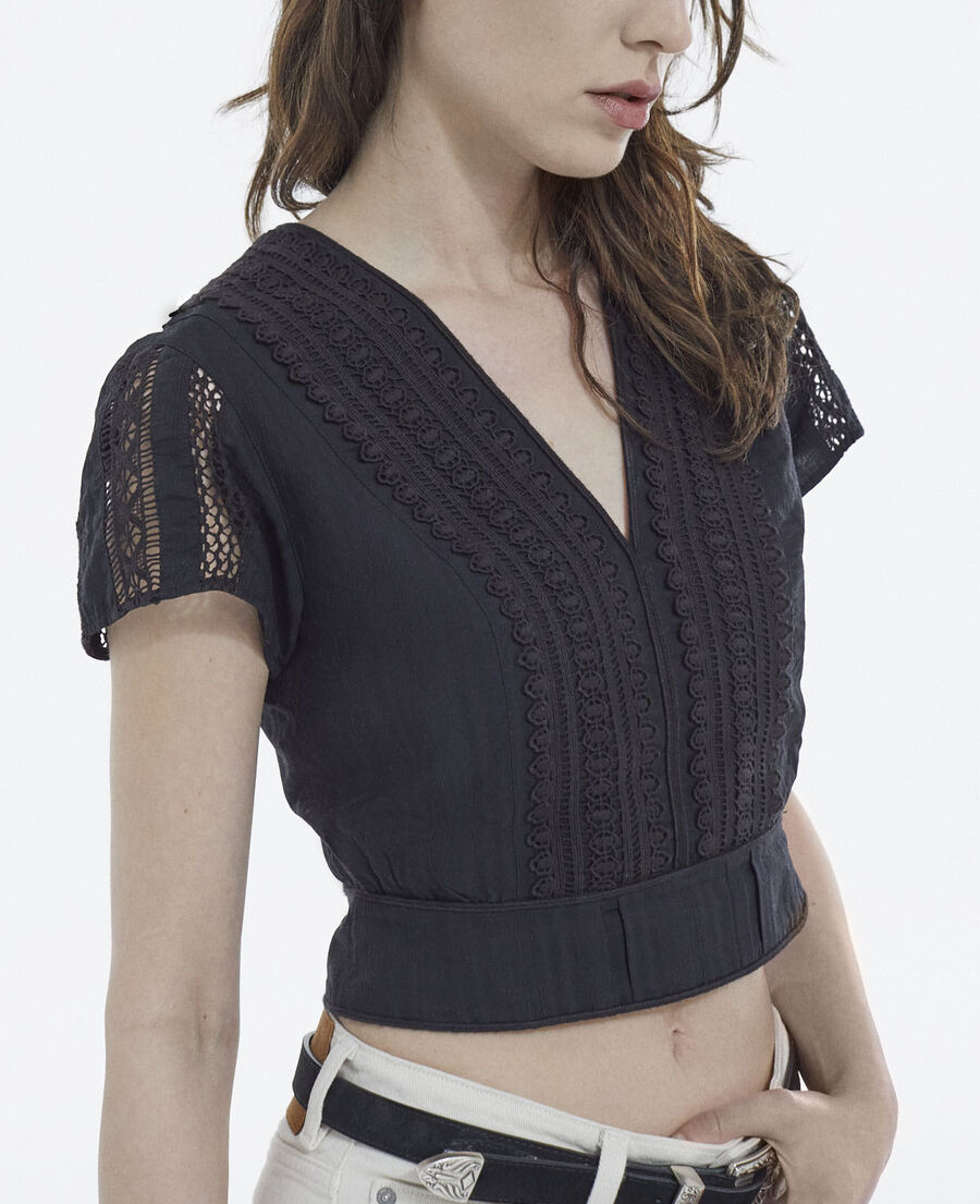 black short-sleeve cotton fitted top